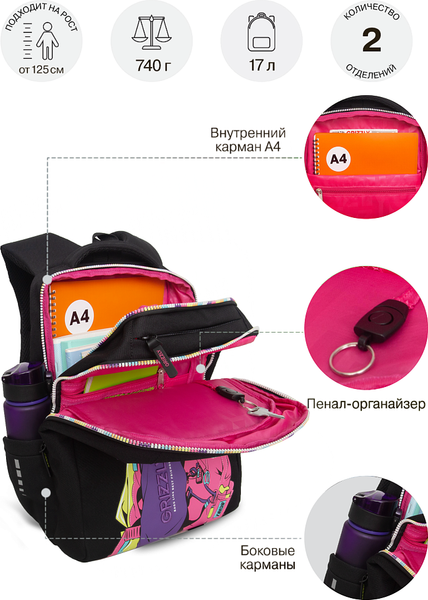 Изображение товара Школьный рюкзак Grizzly RG-566-7 (черный)