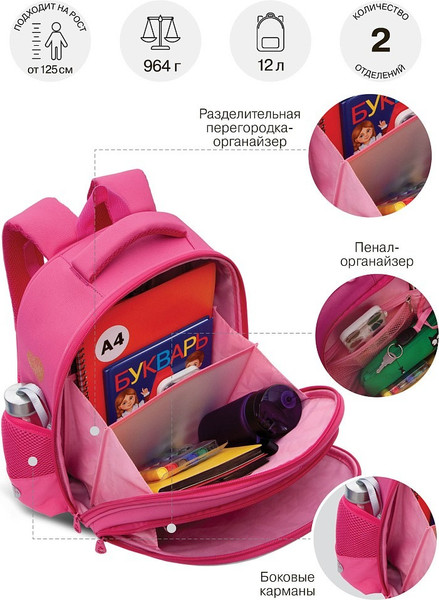Изображение товара Школьный рюкзак Grizzly RAz-586-2 (розовый)