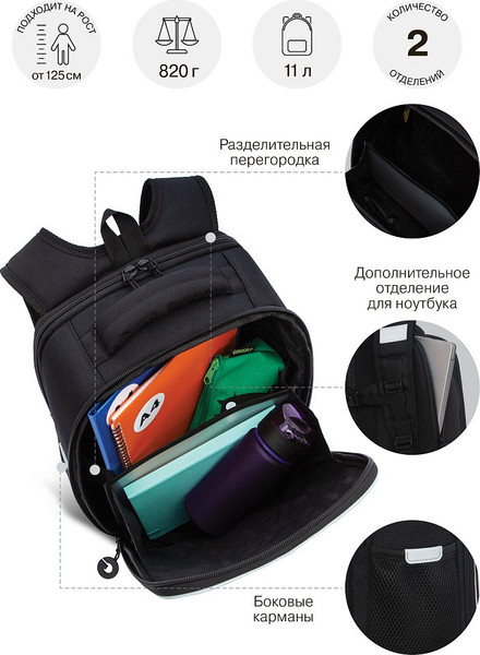 Изображение товара Школьный рюкзак Grizzly RAw-595-1 (черный/оранжевый)