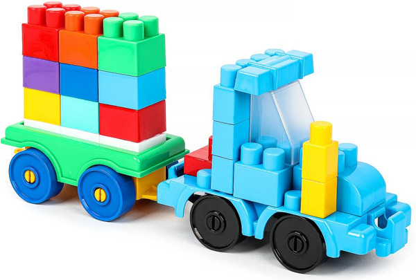 Изображение товара Конструктор Город мастеров Синий трактор+тележка с буквами / 10045-BA (39эл)