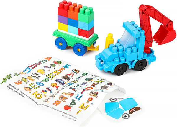 Изображение товара Конструктор Город мастеров Синий трактор+тележка с буквами / 10045-BA (39эл)