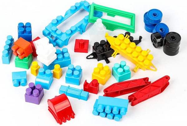 Изображение товара Конструктор Город мастеров Синий трактор+тележка с буквами / 10045-BA (39эл)