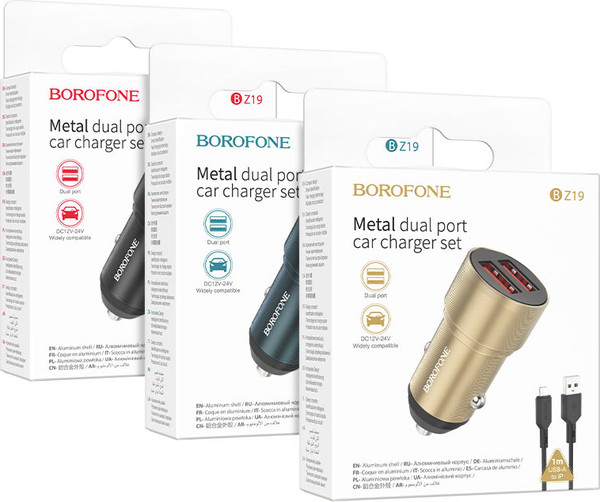 Изображение товара Зарядное устройство автомобильное Borofone BZ19 Lightning (золото)