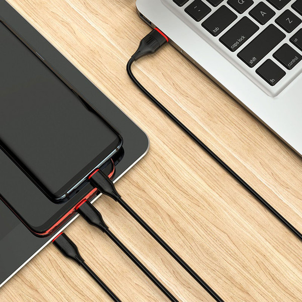 Изображение товара Кабель Borofone BX17 3в1 Lightning+Micro+Type-C (1м, черный)