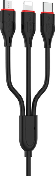 Изображение товара Кабель Borofone BX17 3в1 Lightning+Micro+Type-C (1м, черный)