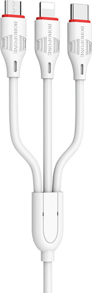 Изображение товара Кабель Borofone BX17 3в1 Lightning+Micro+Type-C (1м, белый)