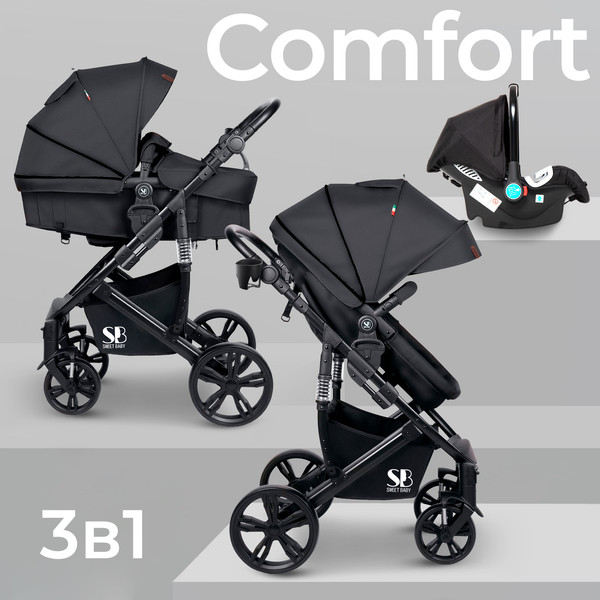 Изображение товара Детская универсальная коляска Sweet Baby Comfort / 3в1 (черный)