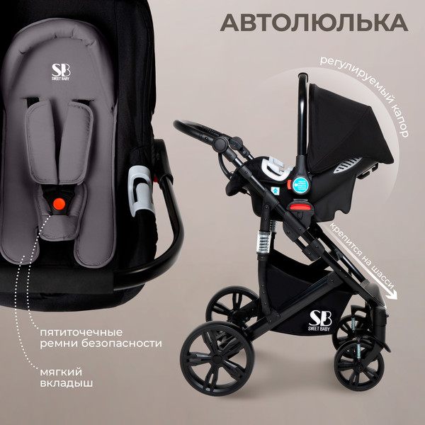 Изображение товара Детская универсальная коляска Sweet Baby Comfort 3в1 (черный/серый)