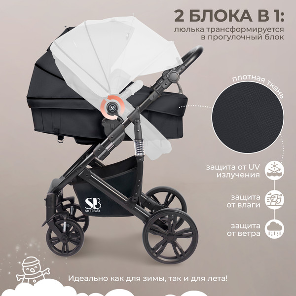 Изображение товара Детская универсальная коляска Sweet Baby Comfort 2в1 (черный)