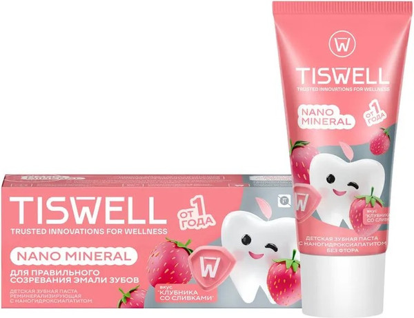 Изображение товара Зубная паста Tiswell Клубника со сливками детская 1+ (60г)
