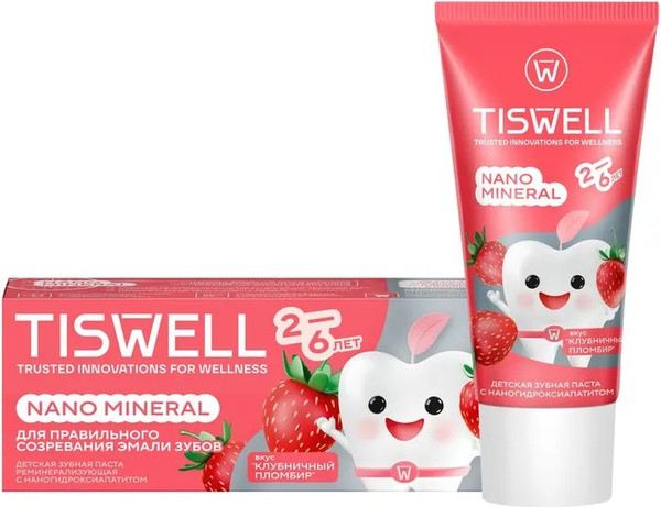 Изображение товара Зубная паста Tiswell Клубничный пломбир Детская с 2 лет (60г)
