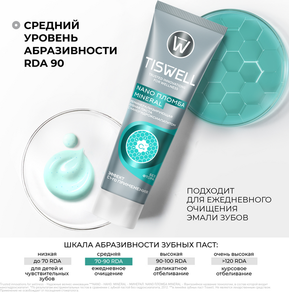 Изображение товара Зубная паста Tiswell Реминерализующая с наногидроксиапатитом без фтора (110г)