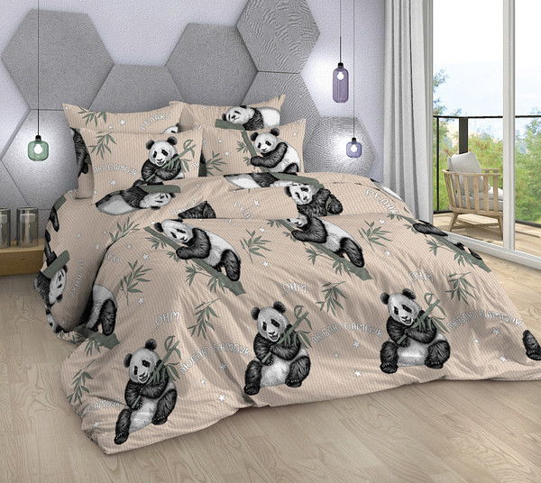 Изображение товара Комплект постельного белья Milanika Панды КПБ 1.5сп (бязь)