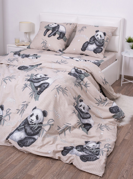 Изображение товара Комплект постельного белья Milanika Панды Евро (бязь)