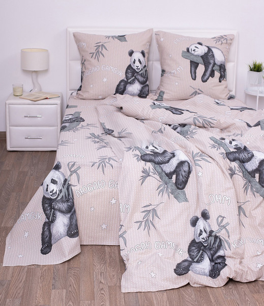 Изображение товара Комплект постельного белья Milanika Панды Евро (бязь)