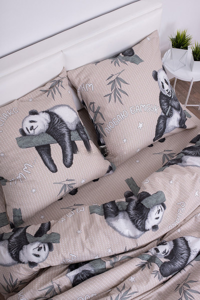 Изображение товара Комплект постельного белья Milanika Панды Евро (бязь)