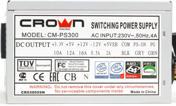 Изображение товара Блок питания для компьютера Crown 300W SFX / CM-PS300 Office