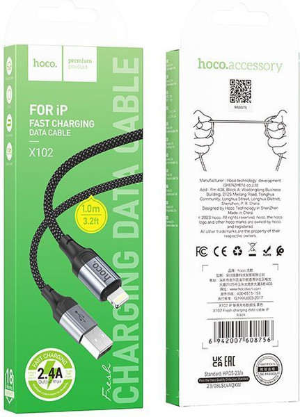 Изображение товара Кабель Hoco X102 Lightning (1м, черный)
