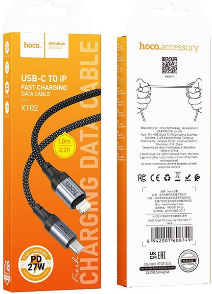 Изображение товара Кабель Hoco X102 Type-C to Lightning (1м, черный)