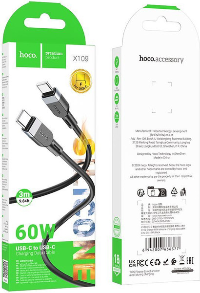 Изображение товара Кабель Hoco X109 Type-C to Type-C (3м, черный)