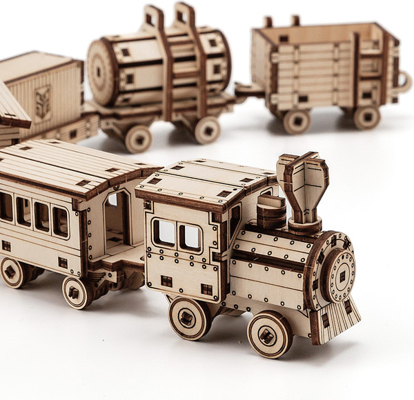 Изображение товара Сборная модель Drovo Паровоз с вагонами 6 в 1 / DR031