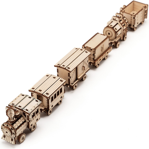 Изображение товара Сборная модель Drovo Паровоз с вагонами 6 в 1 / DR031