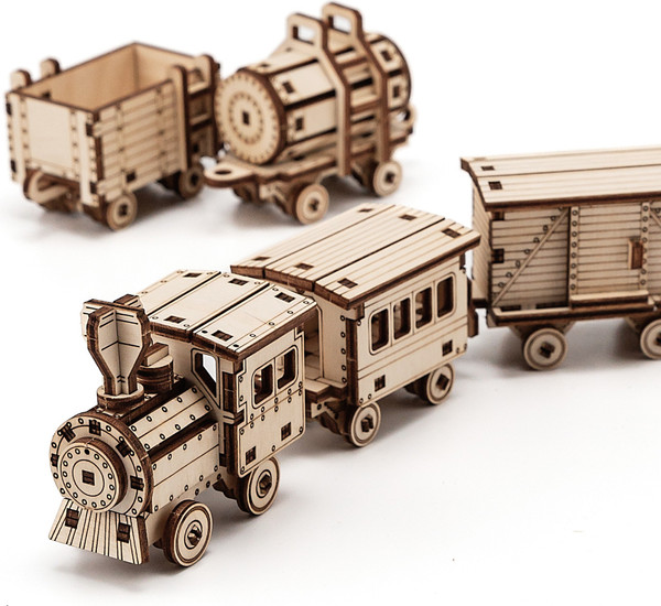 Изображение товара Сборная модель Drovo Паровоз с вагонами 6 в 1 / DR031