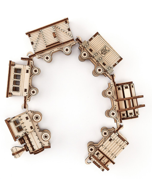 Изображение товара Сборная модель Drovo Паровоз с вагонами 6 в 1 / DR031