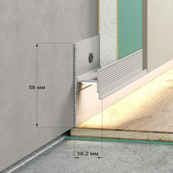 Изображение товара Плинтус Profiling Теневой с подсветкой ПЛ-28/13 (2.7м, серебро)