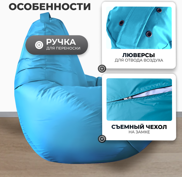 Изображение товара Бескаркасное кресло Mio Tesoro Груша XXXL / GF-140x95-NE (небесный)