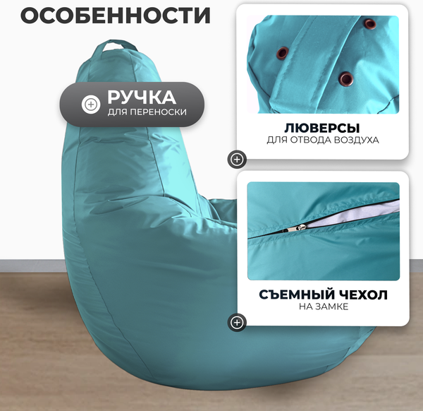 Изображение товара Бескаркасное кресло Mio Tesoro Груша XXXL / GF-140x95-BI (бирюза)