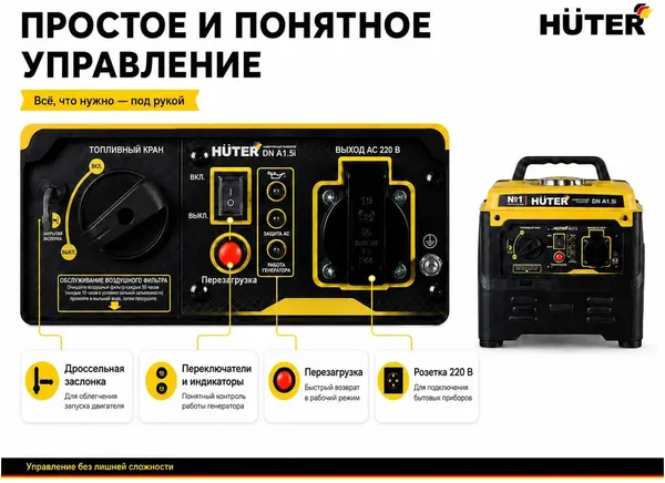 Изображение товара Инверторный генератор Huter DN А1.5i (64/10/22)