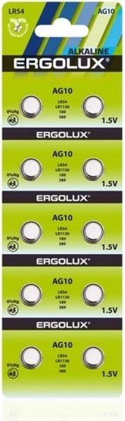 Изображение товара Комплект батареек Ergolux AG10 BL-10 / 14321
