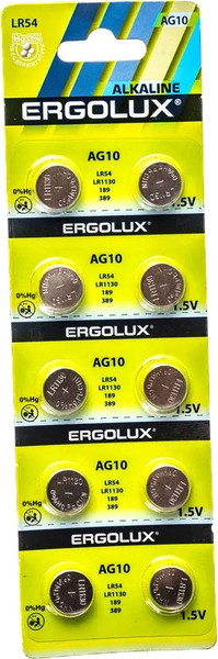 Изображение товара Комплект батареек Ergolux AG10 BL-10 / 14321