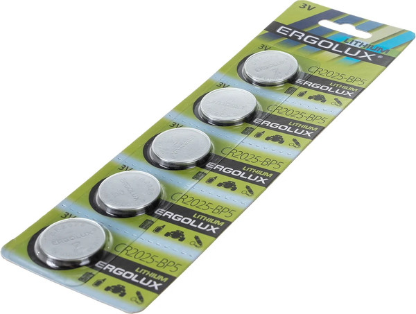 Изображение товара Комплект батареек Ergolux CR2025 BL-5 / 12050 (5шт)