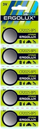 Изображение товара Комплект батареек Ergolux CR2025 BL-5 / 12050 (5шт)