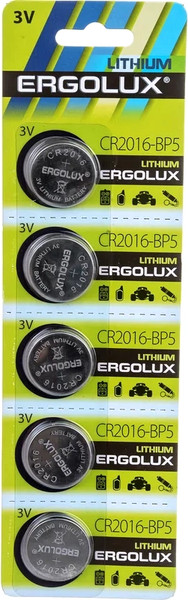 Изображение товара Комплект батареек Ergolux CR2016 BL-5 / 12049 (5шт)
