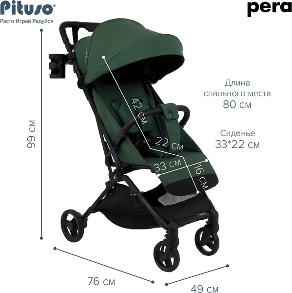 Изображение товара Детская прогулочная коляска Pituso Pera / X-33/БК/Army green (зеленый)