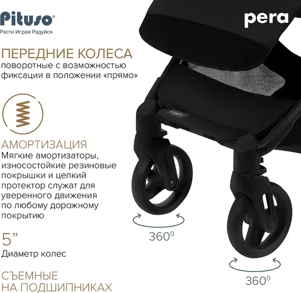 Изображение товара Детская прогулочная коляска Pituso Pera / X-33/БК/Black New (черный)