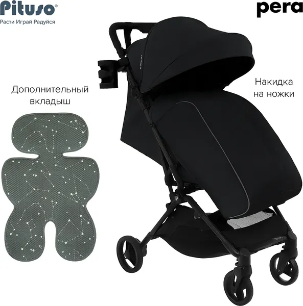 Изображение товара Детская прогулочная коляска Pituso Pera / X-33/БК/Black New (черный)