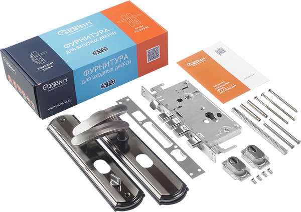 Изображение товара Замок врезной Нора-М N200-68мм STD Л (матовый хром/черный никель)