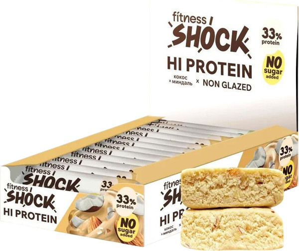 Изображение товара Набор протеиновых батончиков FitnesShock Миндаль кокос со вкусом карамели (12x60г)