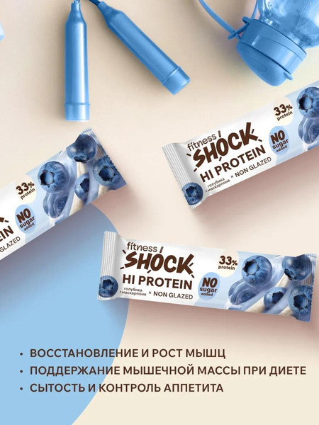 Изображение товара Набор протеиновых батончиков FitnesShock Со вкусом маскарпоне и голубикой (12x60г)