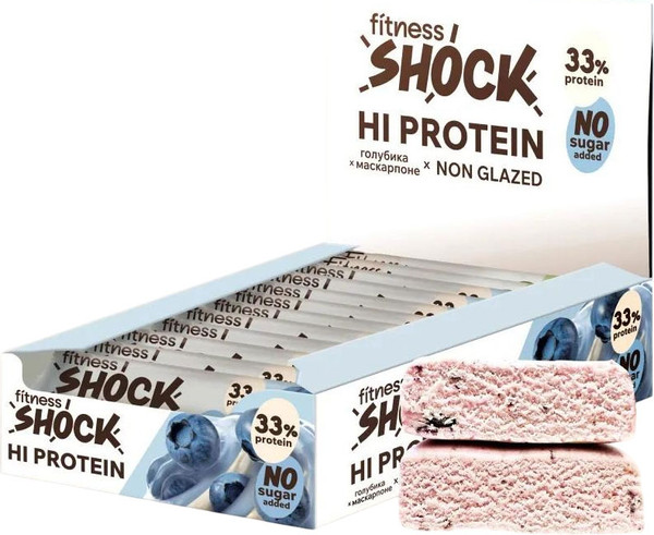Изображение товара Набор протеиновых батончиков FitnesShock Со вкусом маскарпоне и голубикой (12x60г)
