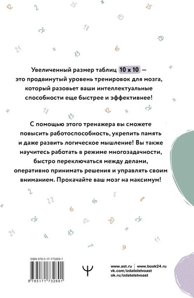 Изображение товара Книга АСТ Большие таблицы Шульте 10x10, мягкая обложка (Могучий Антон)