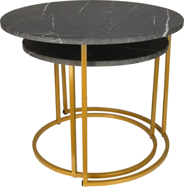 Изображение товара Комплект журнальных столиков Мебелик МеталлАрт М001 (черный мрамор/золото)