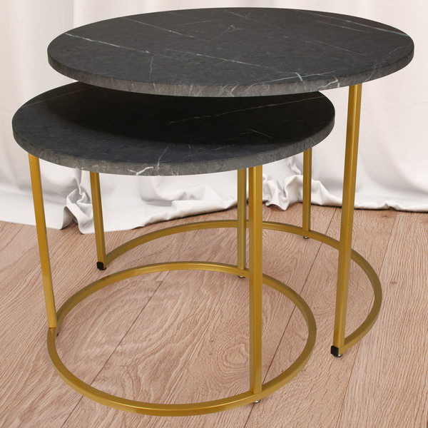 Изображение товара Комплект журнальных столиков Мебелик МеталлАрт М001 (черный мрамор/золото)