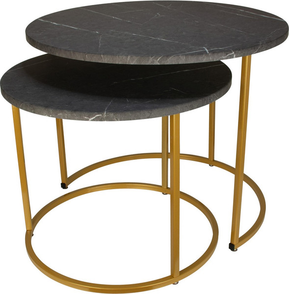 Изображение товара Комплект журнальных столиков Мебелик МеталлАрт М001 (черный мрамор/золото)