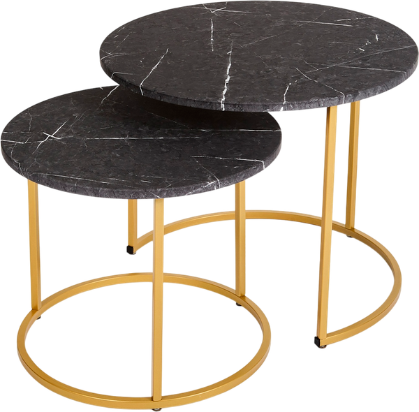 Изображение товара Комплект журнальных столиков Мебелик МеталлАрт М001 (черный мрамор/золото)