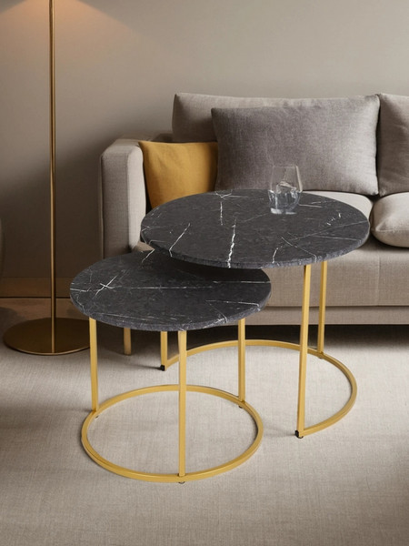 Изображение товара Комплект журнальных столиков Мебелик МеталлАрт М001 (черный мрамор/золото)